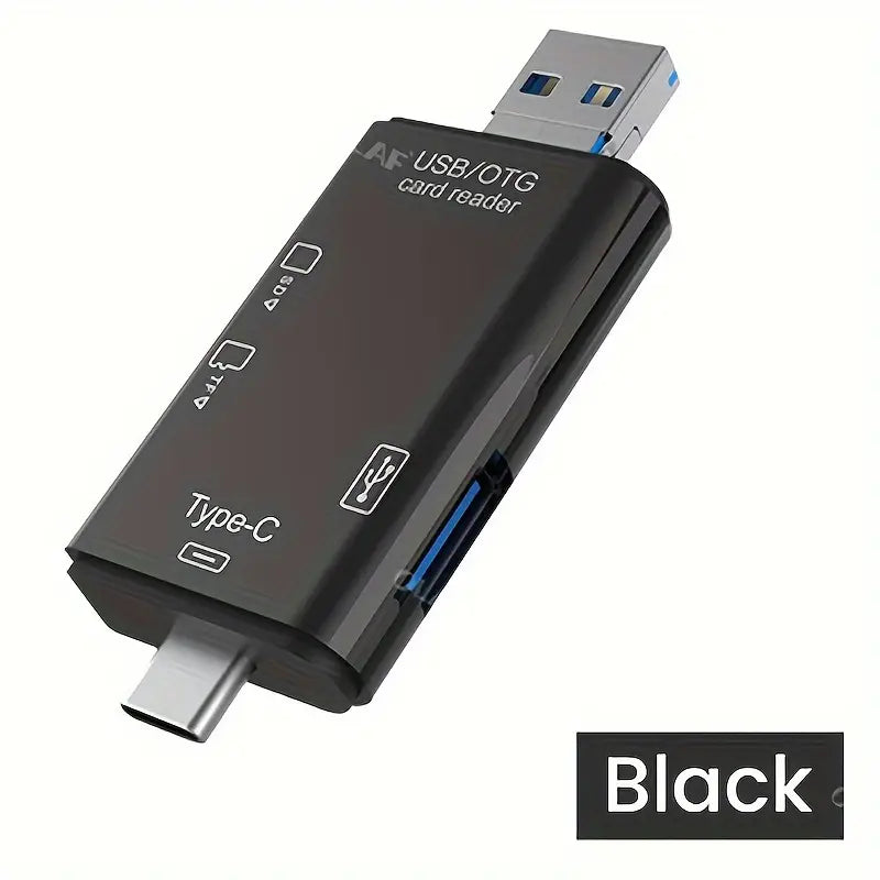 6-In-1 SuperSpeed USB-C Multi Card Reader, Read/Write SD, TF, Mini SD, and Micro SD Cards with USB 2.0 OTG Flash Drive Adapter