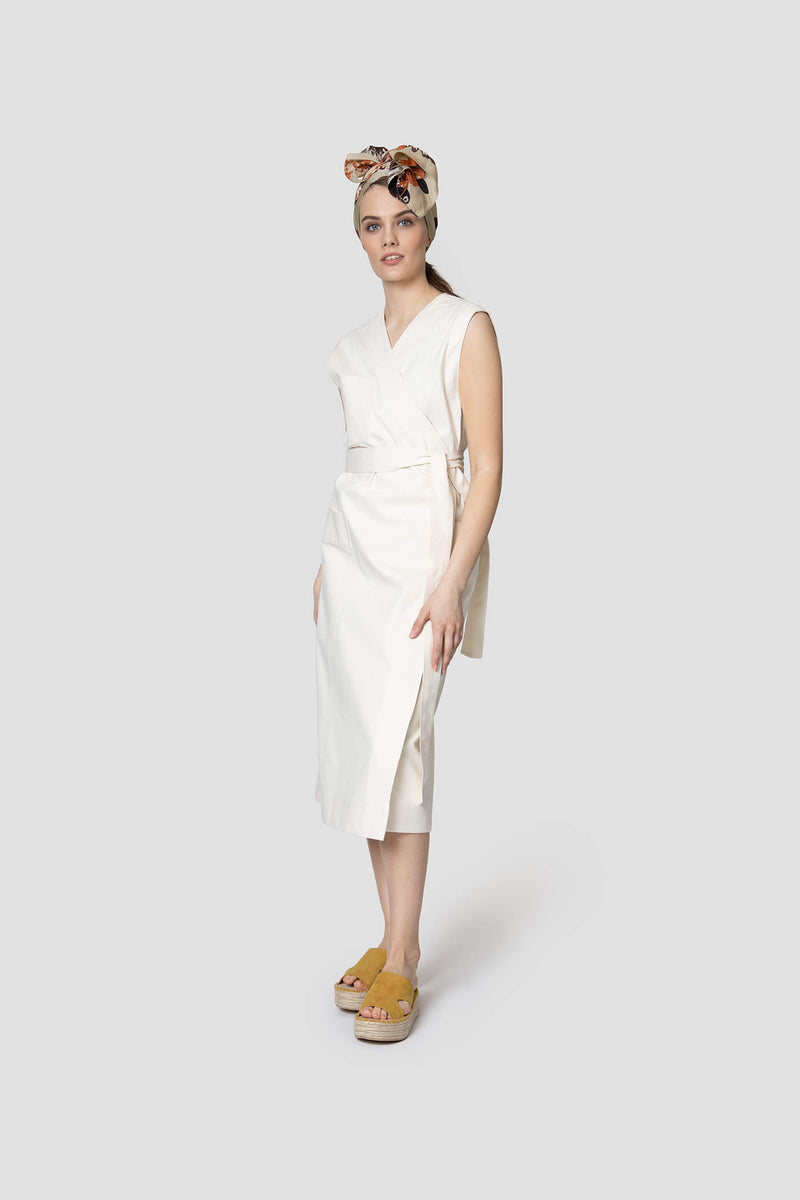 midi white wrap dress