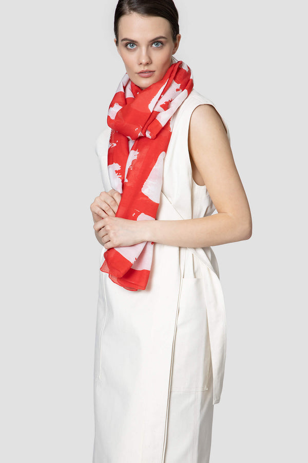 women's red silk scarf