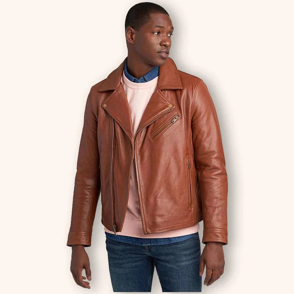 Men’s Tan Brown Leather Biker Jacket