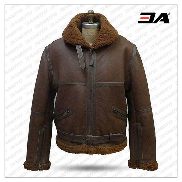 B3 Men's Aviator RAF Real Shearling Brown Leather Flight Bomber Jacket