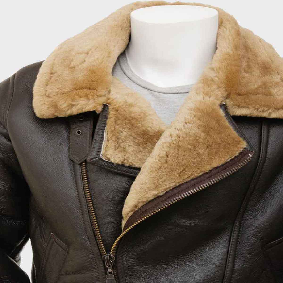 Mens Brown Shearling Leather Jacket Aviator Brown Shearling Jacket 