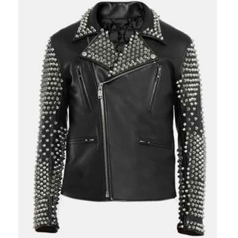Shop Black Studded Leather Jacket Mens - Spiked Jacket Online