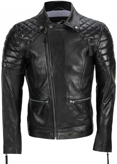 Men's Black Sheep Leather Vintage Style Biker Fashion Casual Leather J