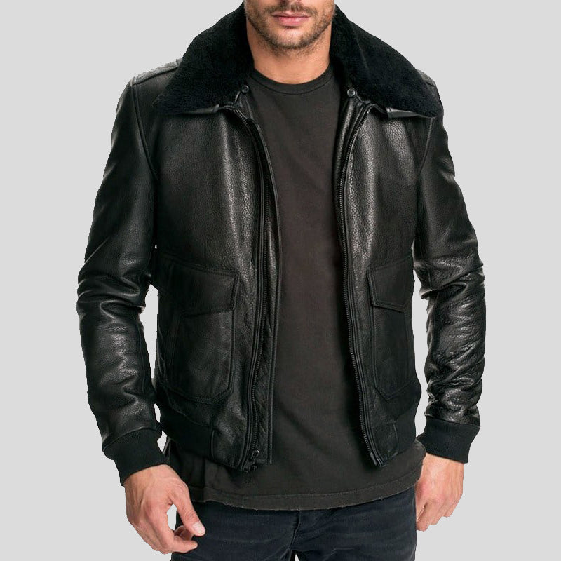 Buy Mens Black Air Force Leather Bomber Jacket Fur Collar - Shop Now ...