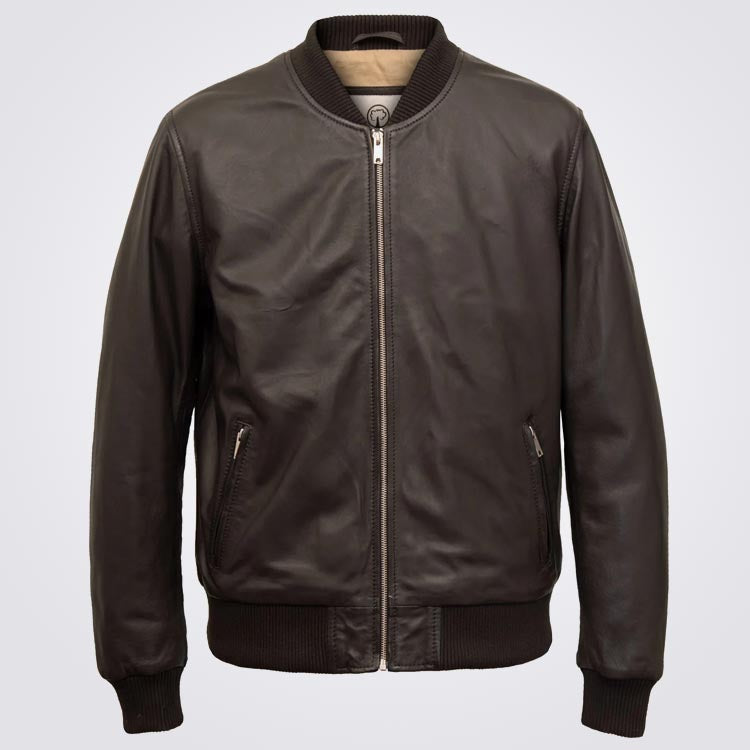 Shop Men's Brown Bomber Leather Jacket | Free Shipping