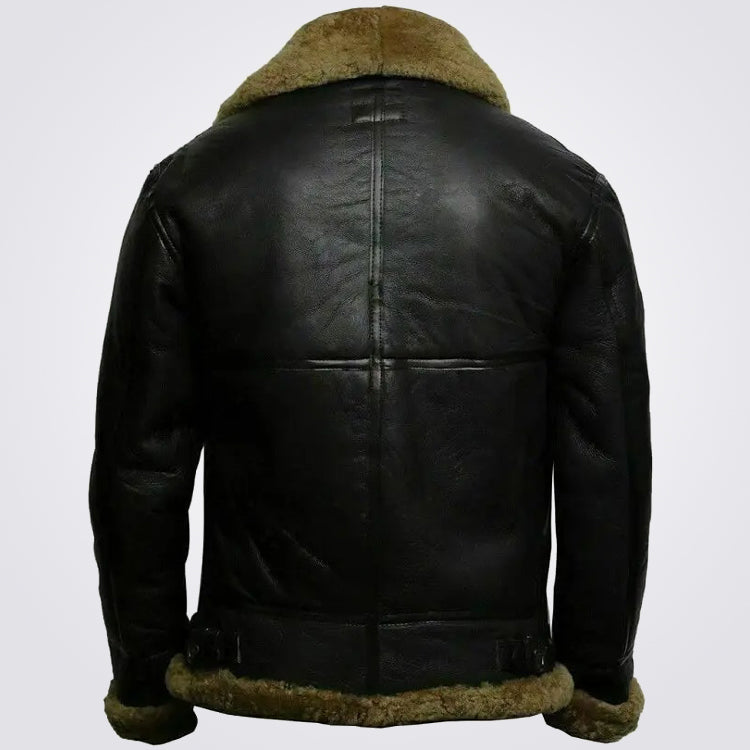 Shop Men's Air Force Black Leather Bomber Jacket with Fur Collar