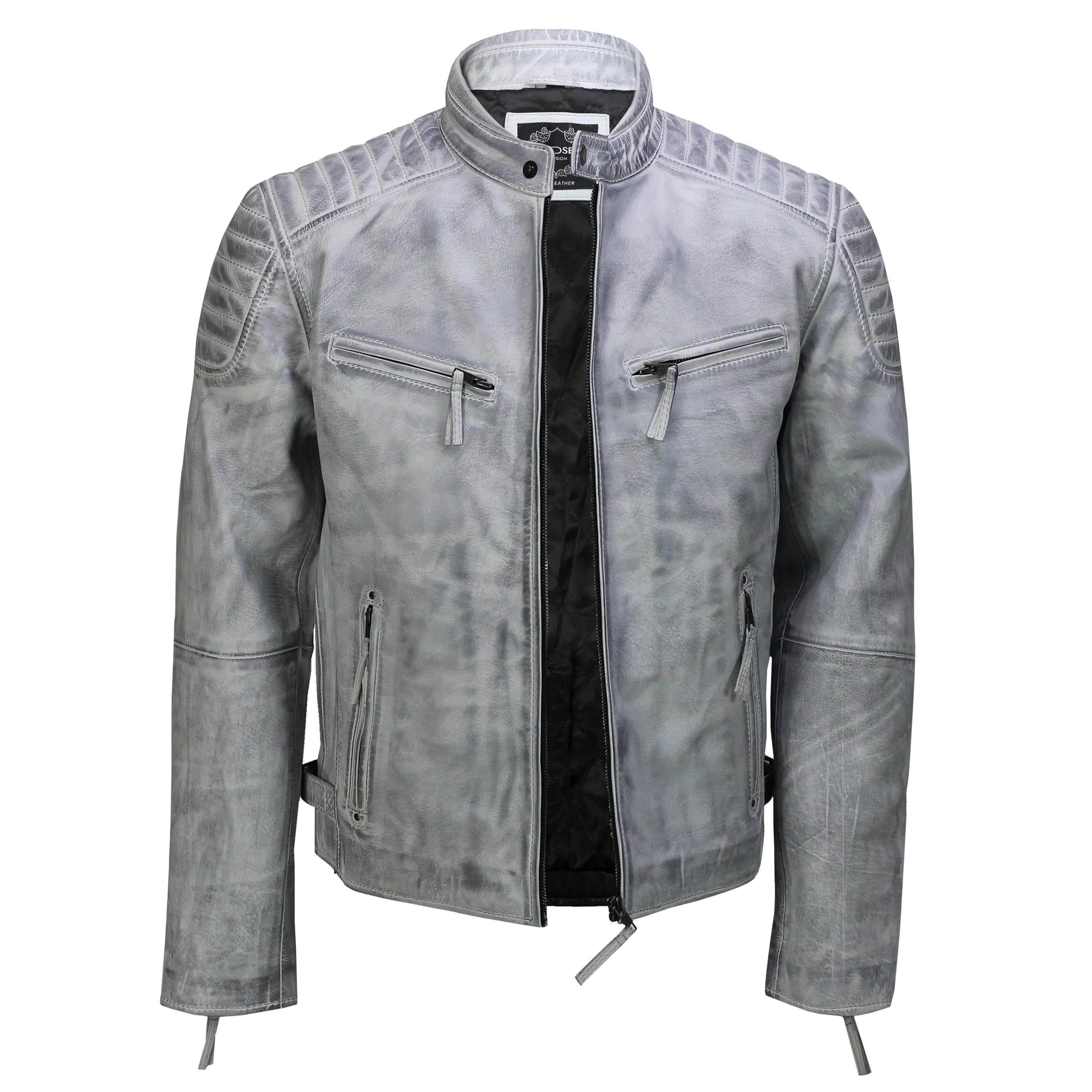 Mens Real Leather Antique Wash Retro Vintage Style Biker Jacket Slim F