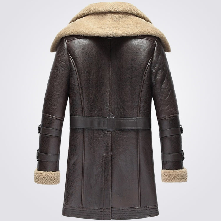 Vintage Shearling Sheepskin Leather Trench Coat For Men