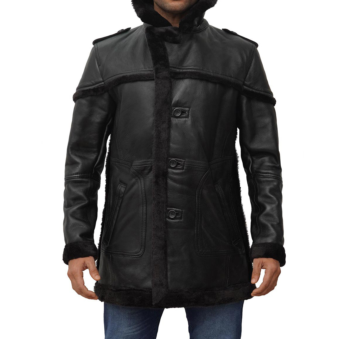 Shop Black Long Shearling Coat Mens | Billy Russo Shearling Coat