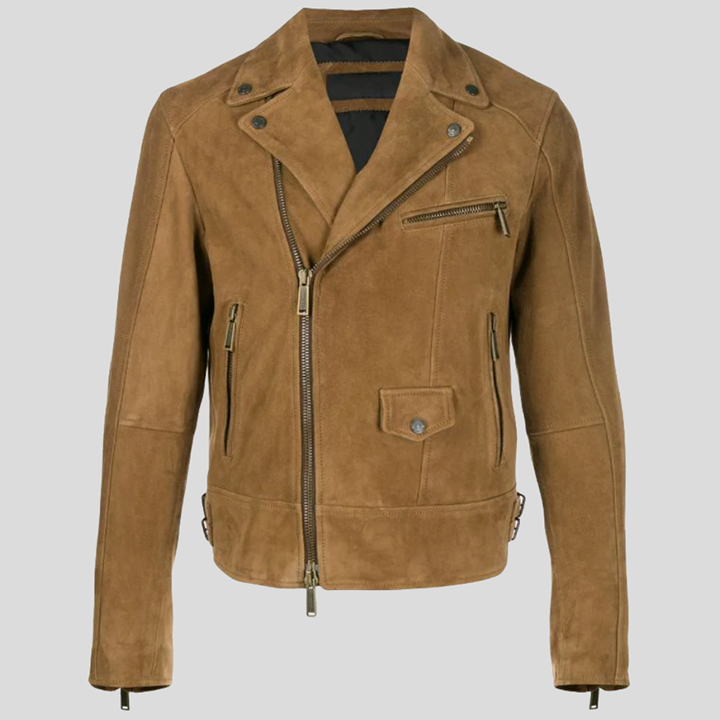 Buy Brown Suede Leather Biker Jacket for Men Online with Free Shipping