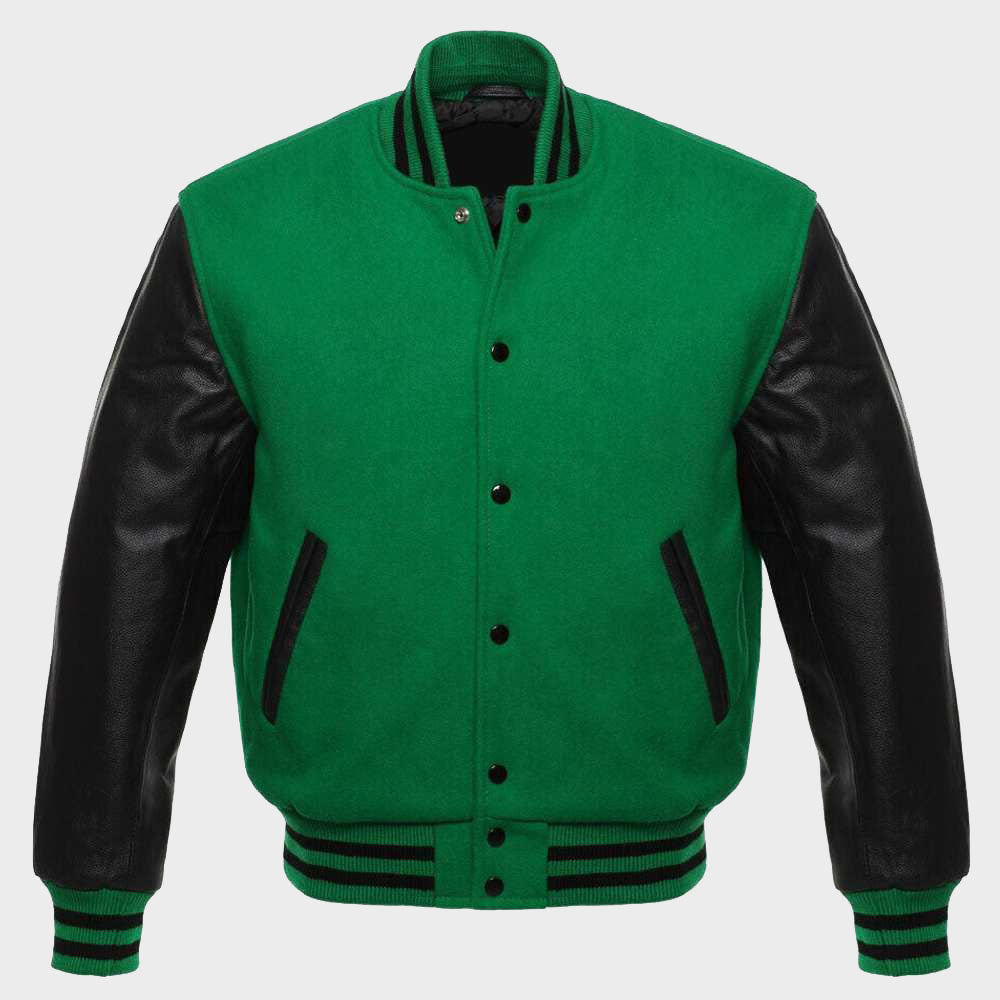 Leather Sleeves Green Varsity Jacket Womens | Varsity Jacket for sale