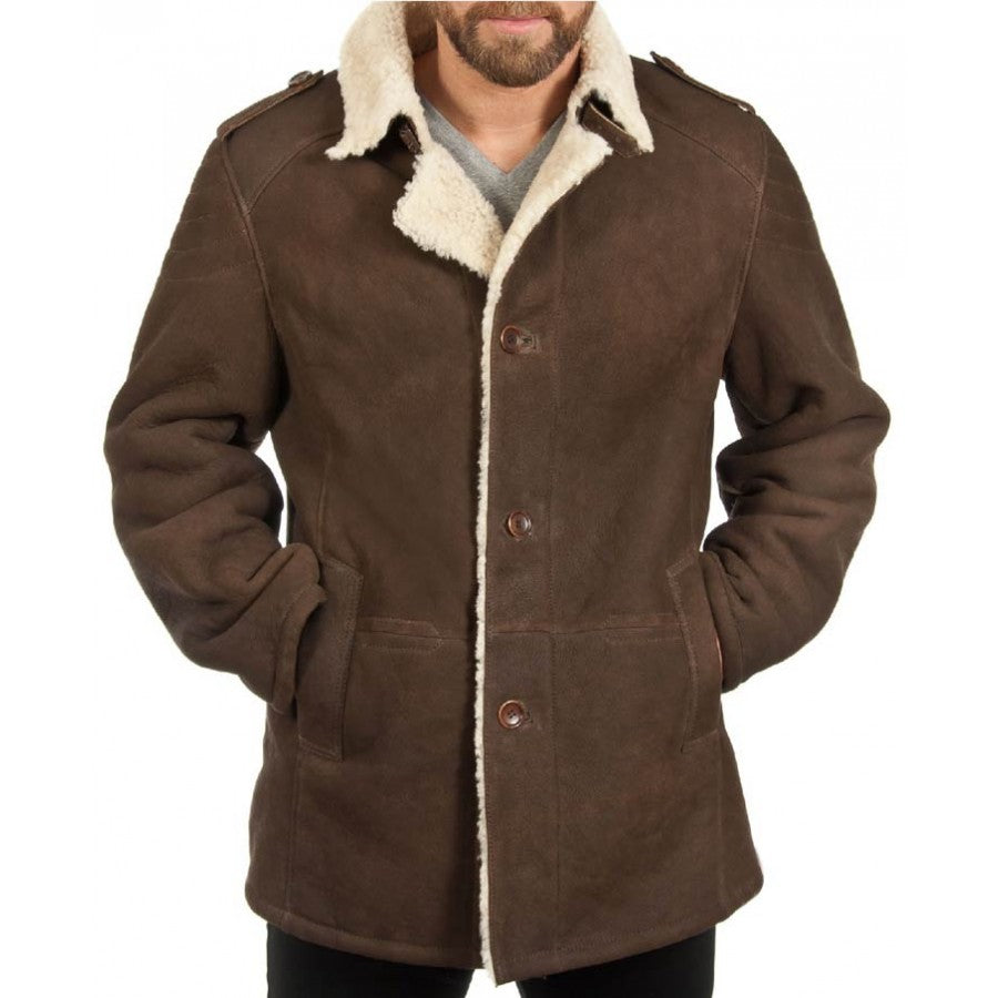 Men's Sheepskin Leather Shearling Brown Coat - Mens Shearling Coat