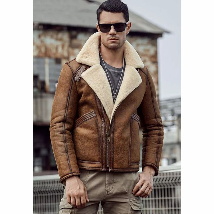 Men’s Tan Brown Leather Shearling Jacket - Buy Brown Shearling Jacket