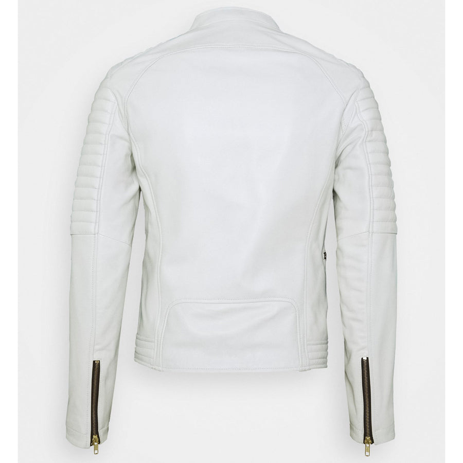 Buy Mens White Leather Biker Jacket on Sale - Leather Biker Jacket Men