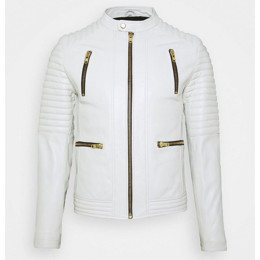 Buy Mens White Leather Biker Jacket on Sale - Leather Biker Jacket Men