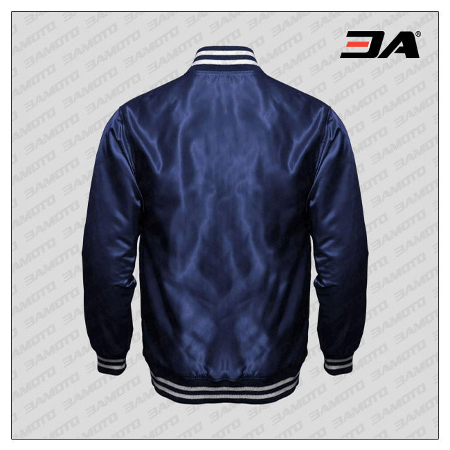 Navy Blue Satin Baseball Jacket - Buy Satin Baseball Letterman Jacket