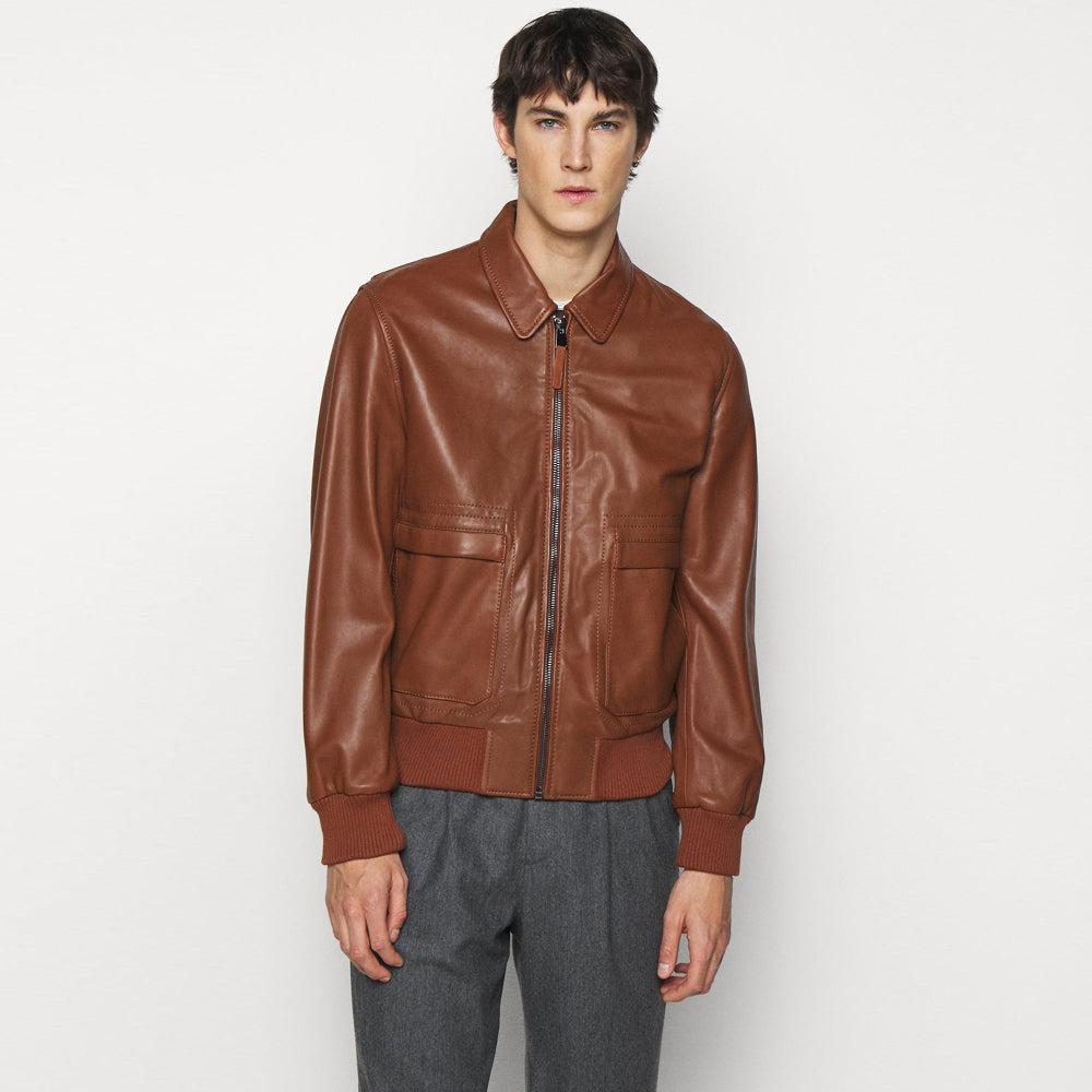 Buy Trendy Men’s Tan Brown Leather Bomber Jacket - Shop Now Best Price