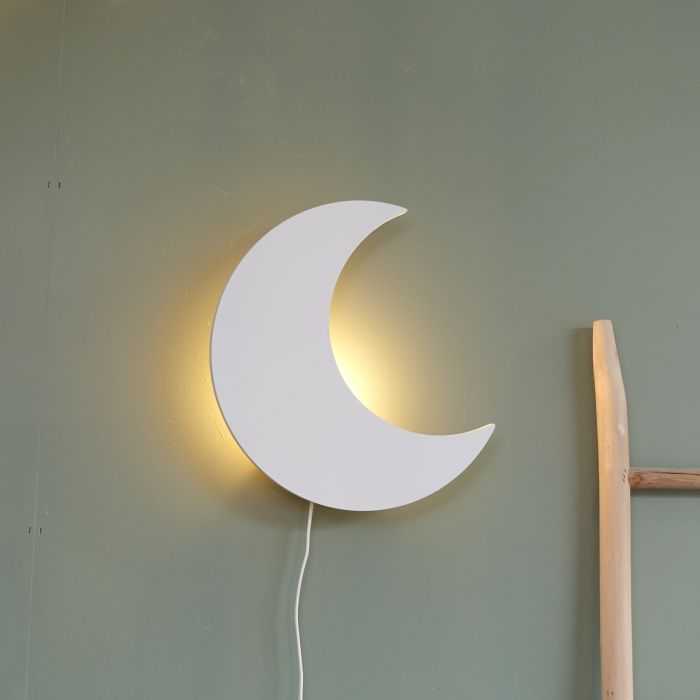 Wandlamp kinderkamer, geel houten lampje maan voor kinderkamer toddie.nl