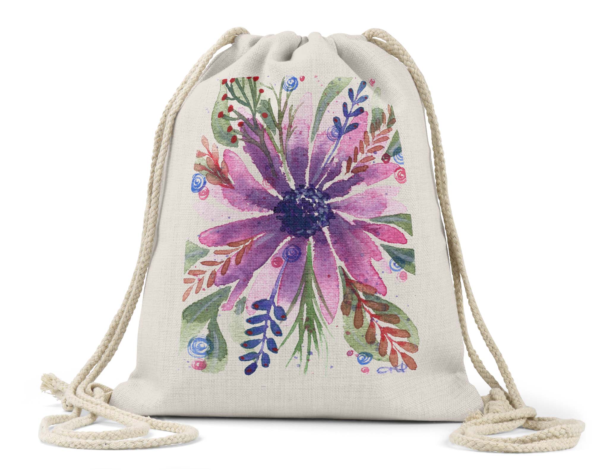 "Lavender Delight" - Linen Drawstring Bag