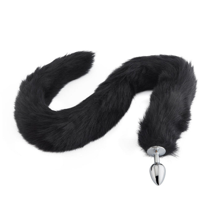 a black 32 inch fox tail butt plug