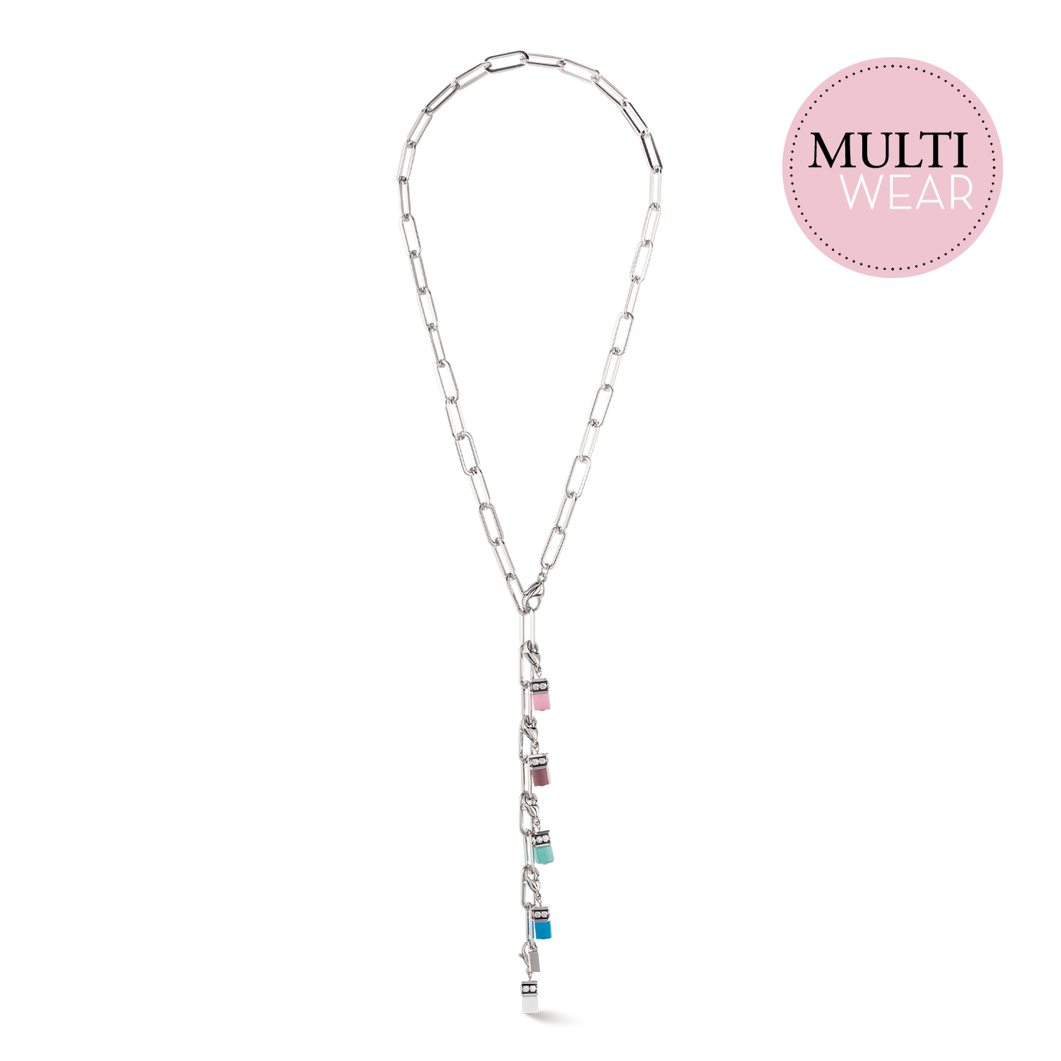 Happy Iconic Cube charm necklace silver pastel