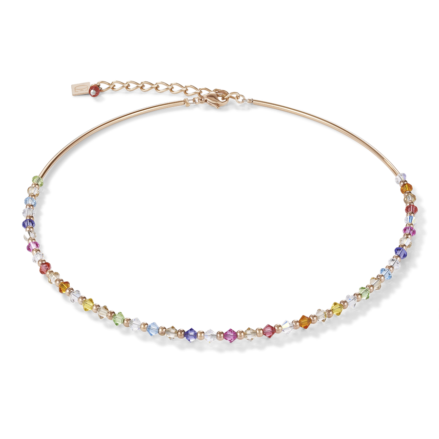 Necklace Swarovski® Crystals & stainless steel rose gold multicolour p ...