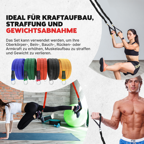 Trainingsbänder Premium-Set mit Tragetasche, Resistancebänder, Widerstandbänder, 5 Widerstandstufen, Allrounder-Set, Extra hohe Qualität