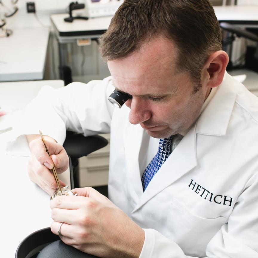 Hettich expert member of the team working on a Rolex watch in the workshop