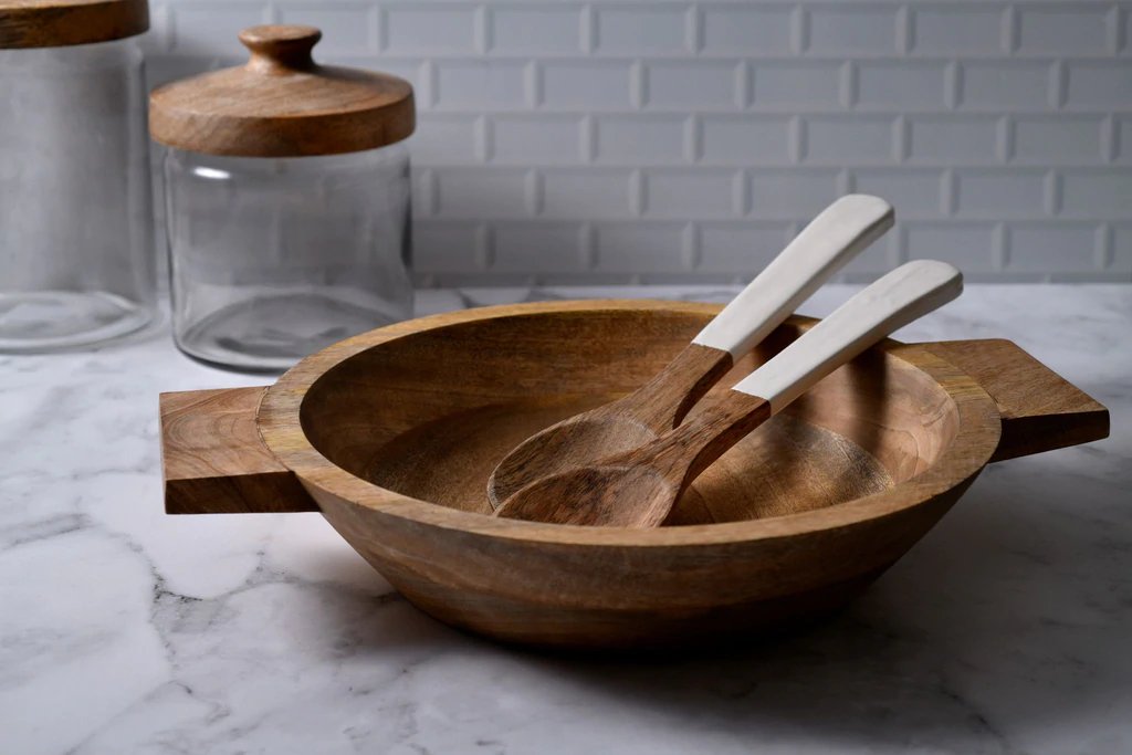 wood and ceramic bowl