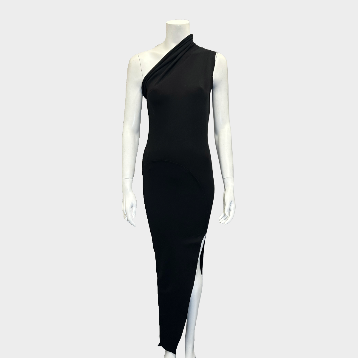 image of Rick Owens women's black knitted asymmetrical tube maxi dress