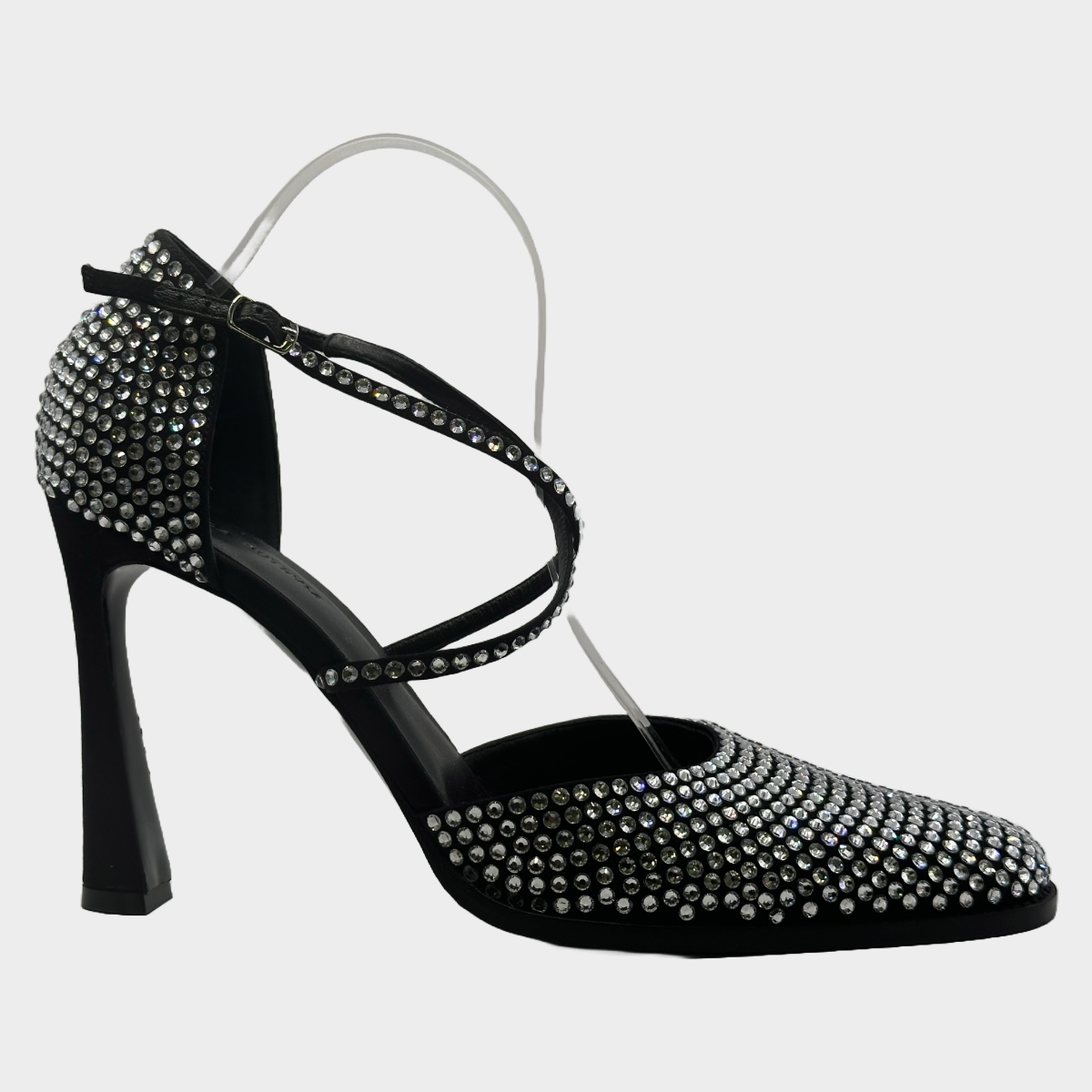 Image of Magda Butrym black satin and crystal ankle strap pumps