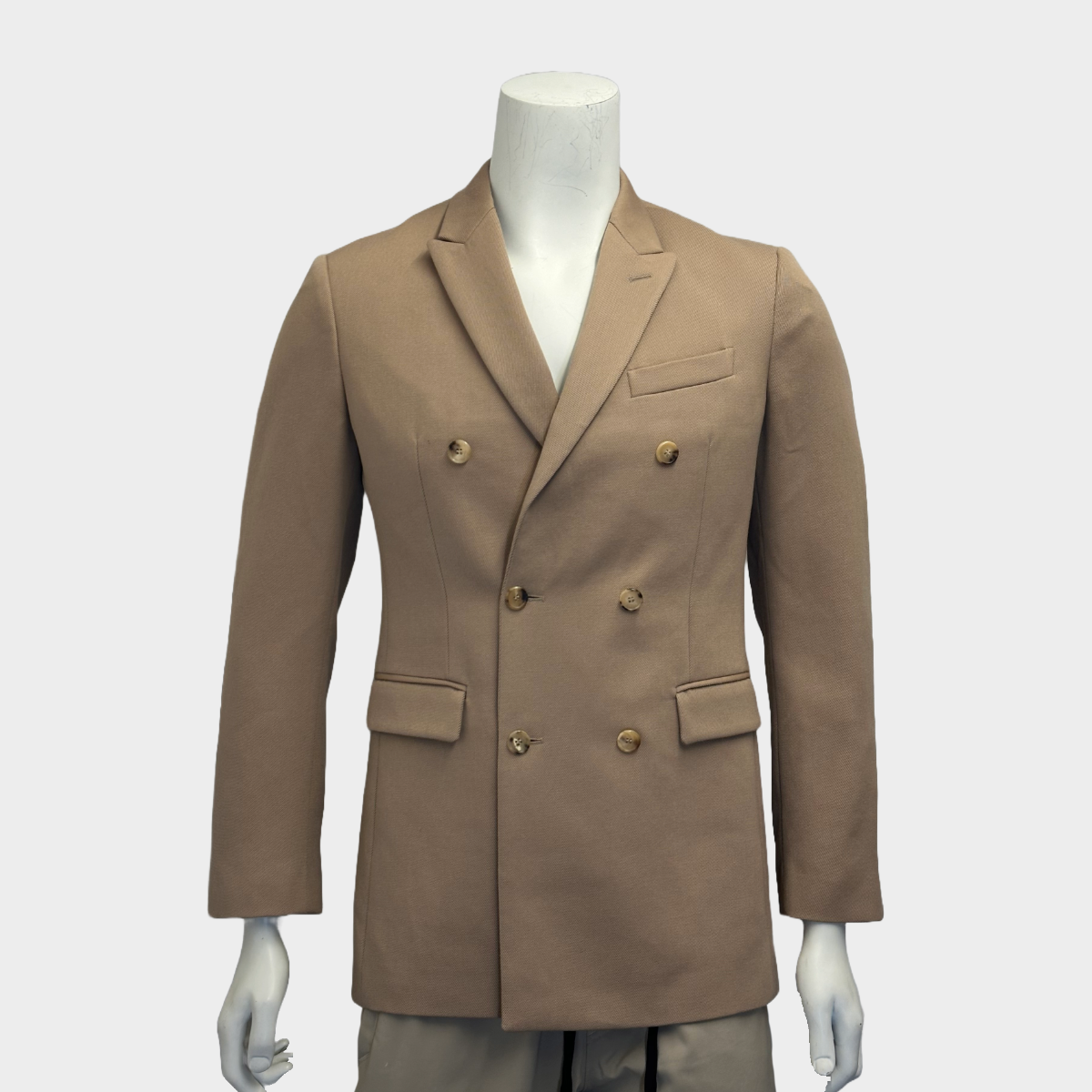 Image of Calvin Klein men's beige wool suit set of jacket and trousers