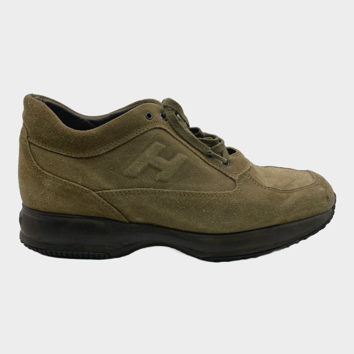 image of Hogan men's brown suede platform trainers