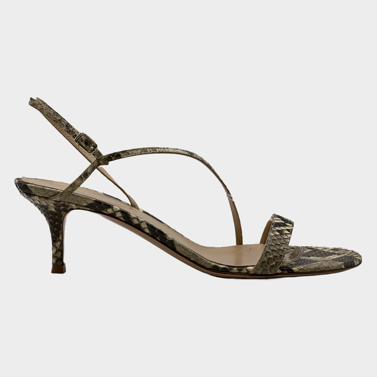 image of Gianvito Rossi women's brown python leather strappy kitten heel sandals