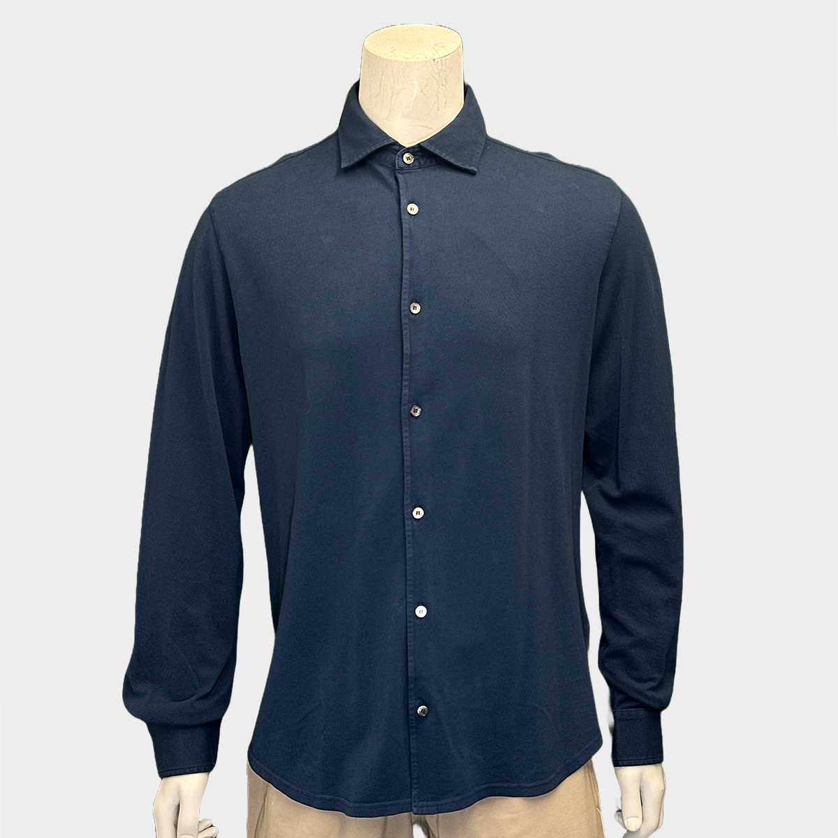 Image of Fedeli men's navy cotton long-sleeved buttoned polo shirt