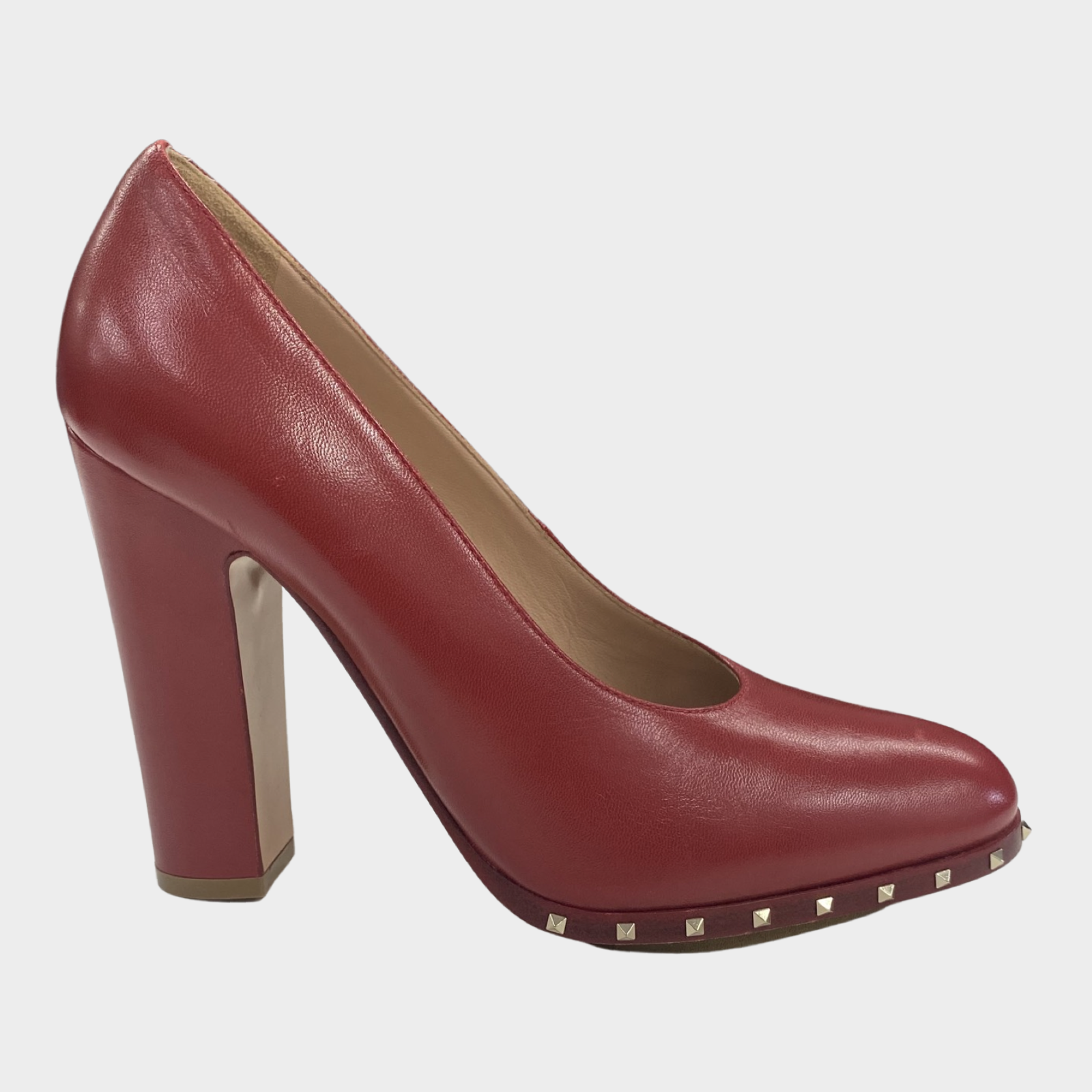 image of Valentino red leather block heel pumps