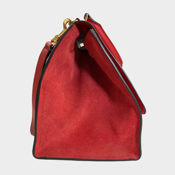 Céline women's red leather and suede medium Trapeze handbag – Loop ...