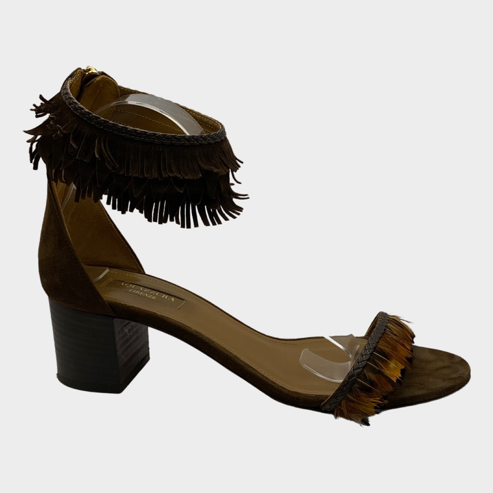 image of Aquazzura brown suede sandal block heels