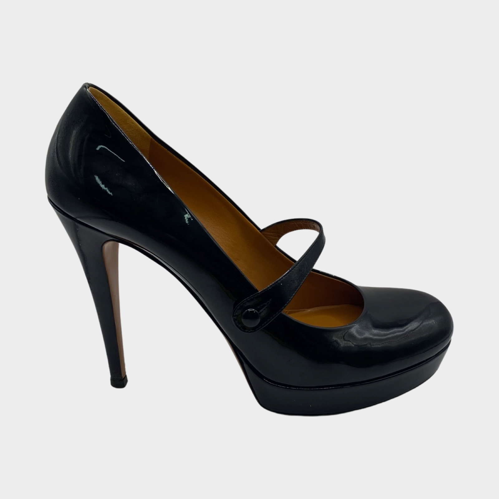 Image of Gucci women's black patent leather Mary Jane platform pumps