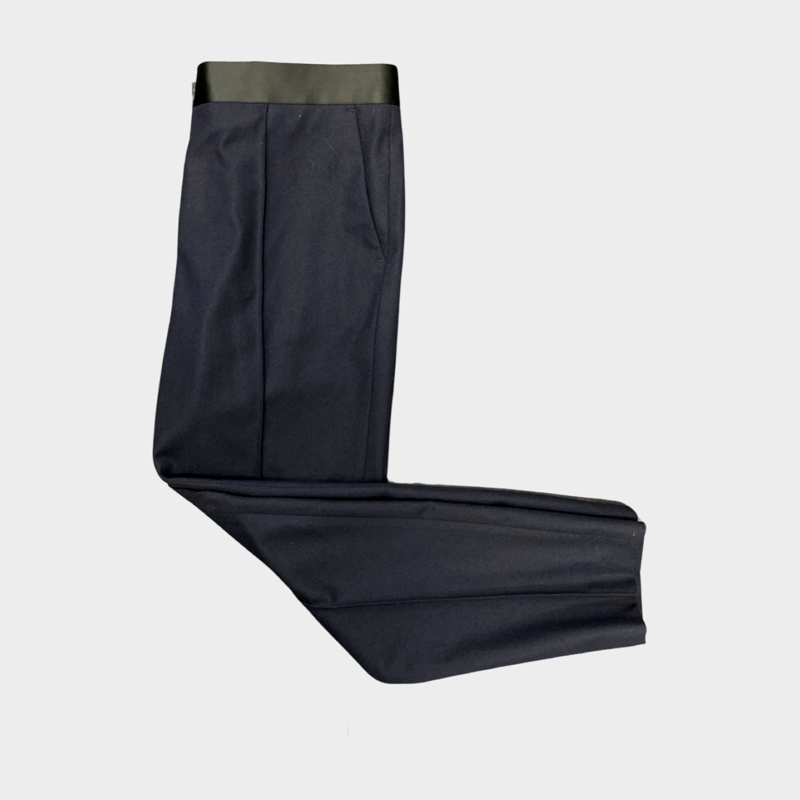 image of Celine women's navy wool trousers with silk strip