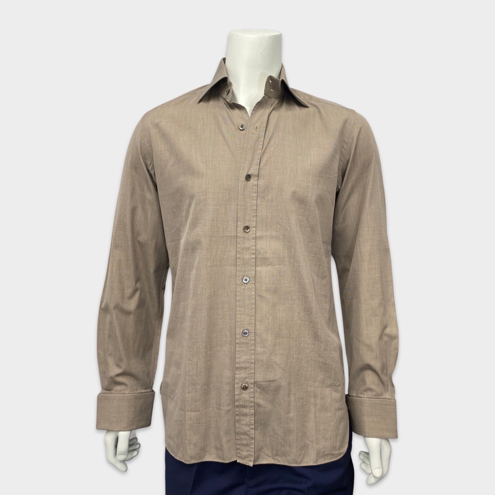 image of Tom Ford men's coffee brown cotton cufflink shirt