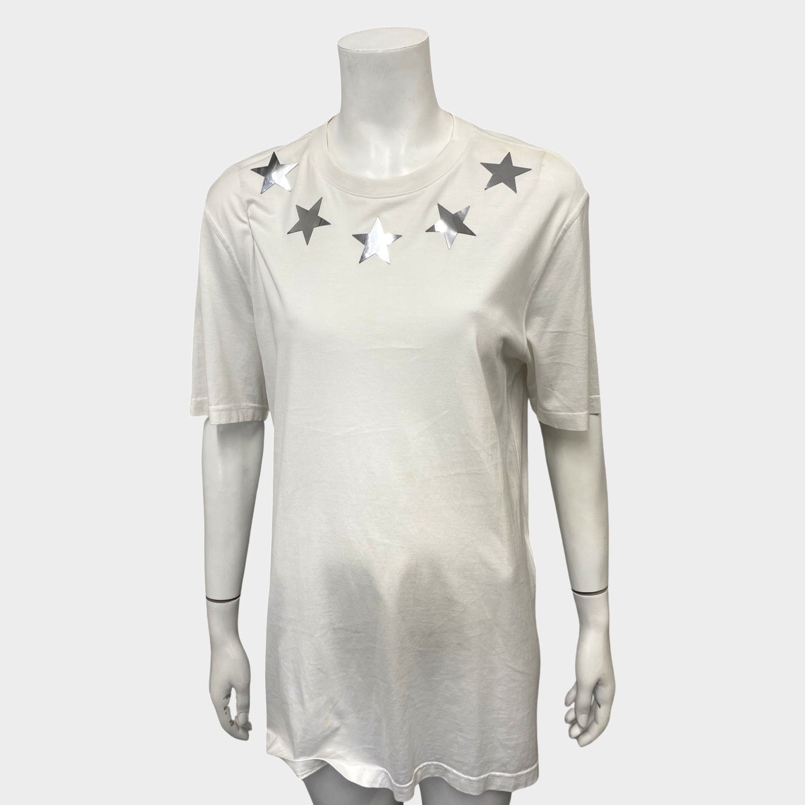 image of Givenchy women's white cotton t-shirt with silver star detailing