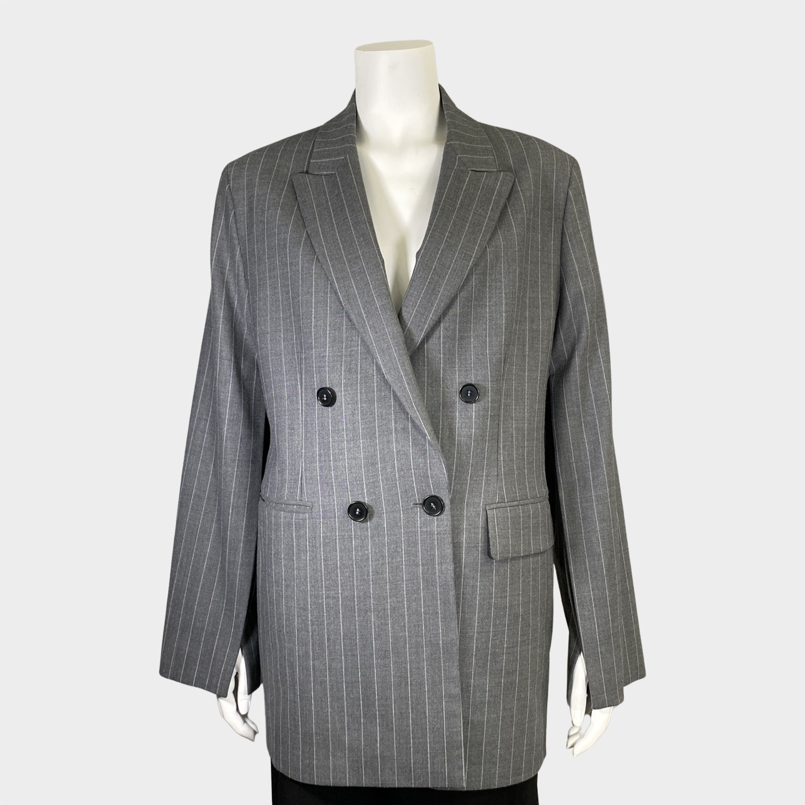 image of MSGM women's grey striped wool double-breasted jacket