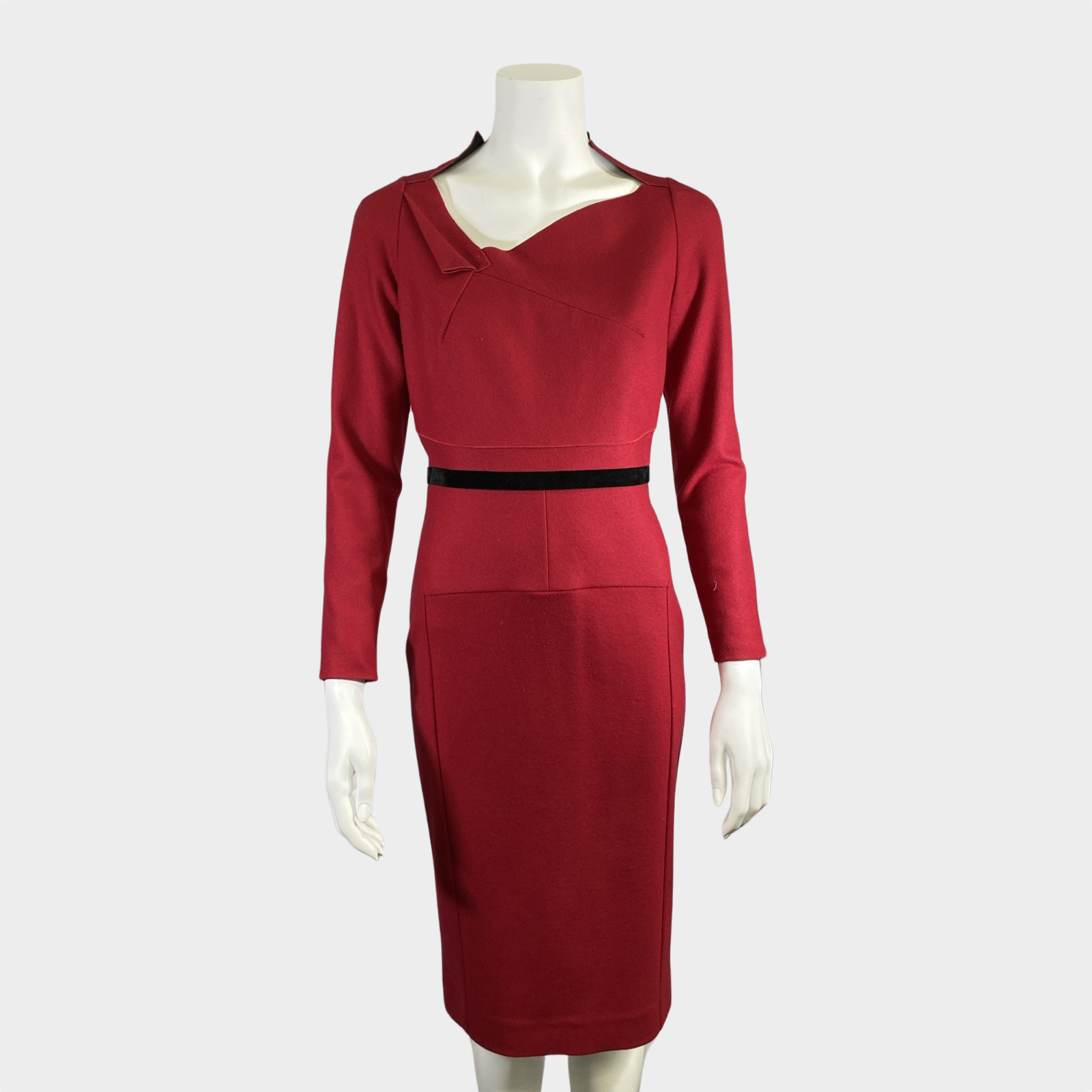 image of Roland Mouret red wool belted long-sleeved dress