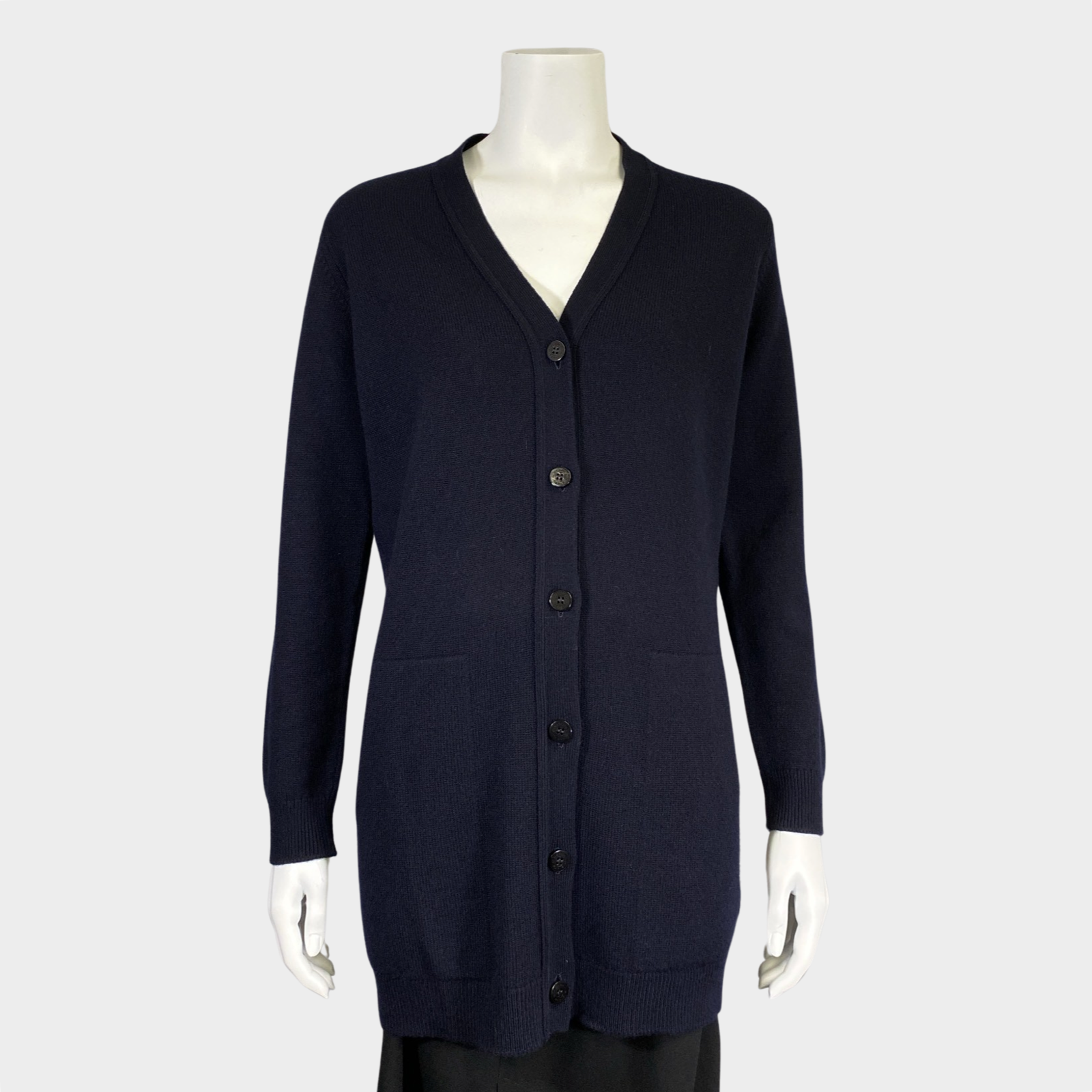 Image of Hermes women's navy long cashmere cardigan