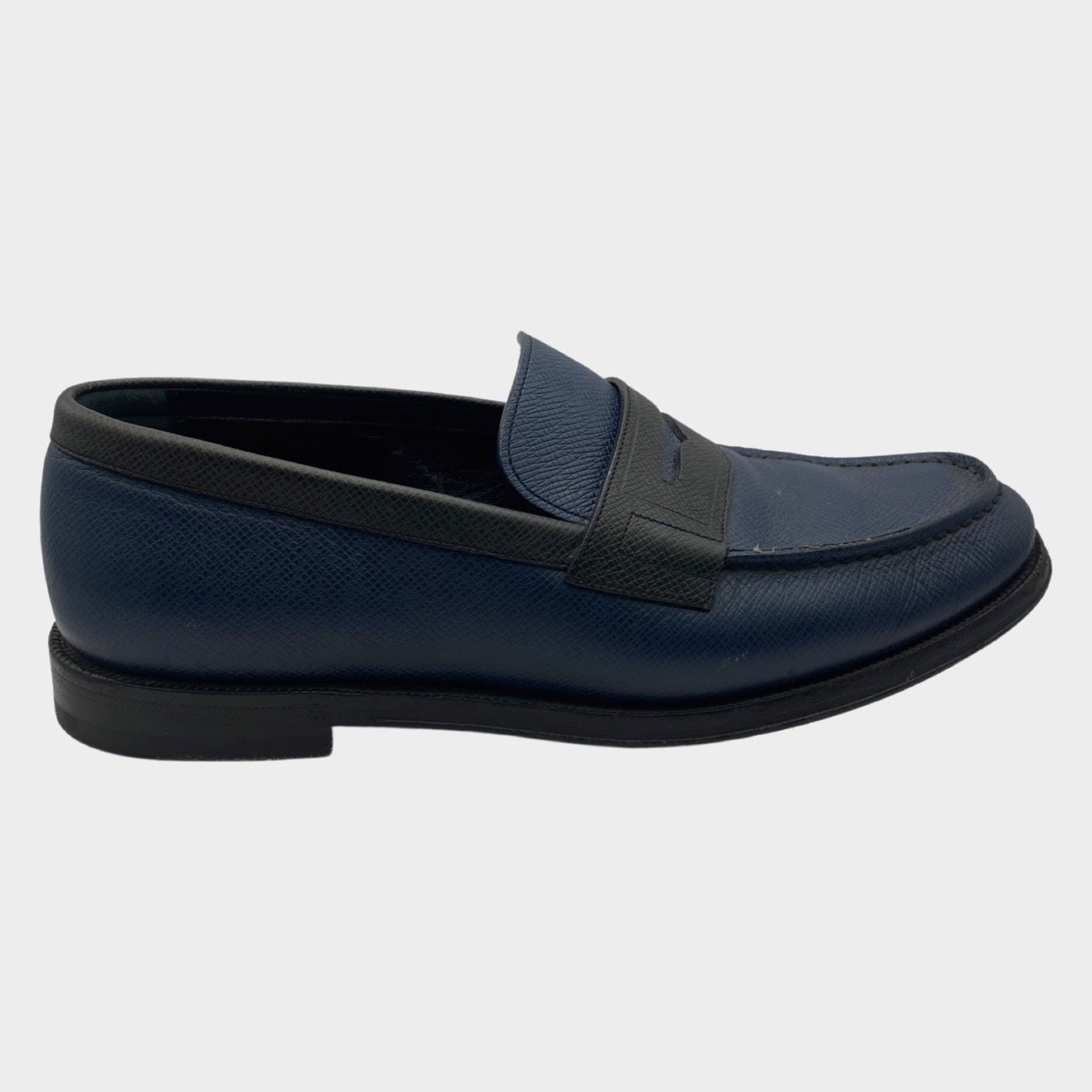 image of Louis Vuitton men's navy & black flat leather moccasins