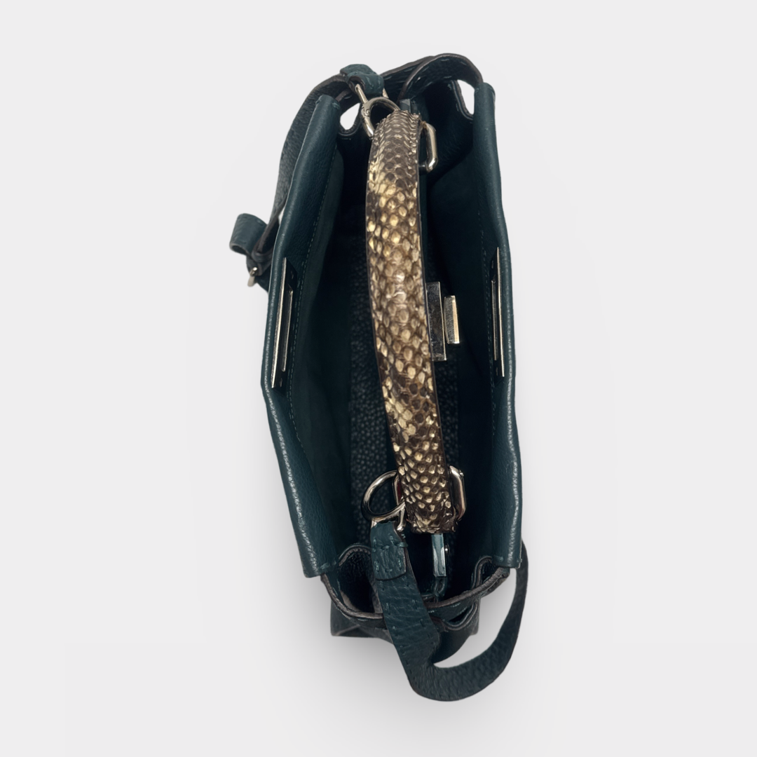 Fendi Women's Teal Leather and Python Selleria Peekaboo Bag-4