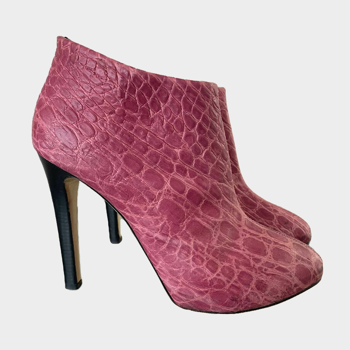 image of Giuseppe Zanotti dark pink mock croc leather heeled ankle boots