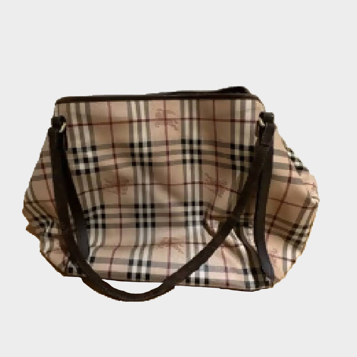 image of Burberry women's Beige and Brown Haymarket Checked Leather Canterbury Tote